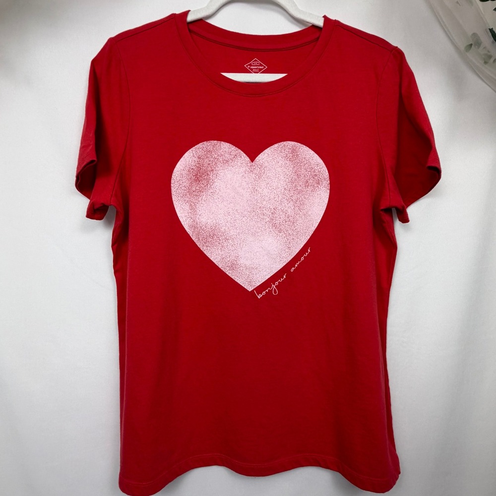 St Johns Bay Red Bonjour Amour Heart Graphic Tee Shirt Large